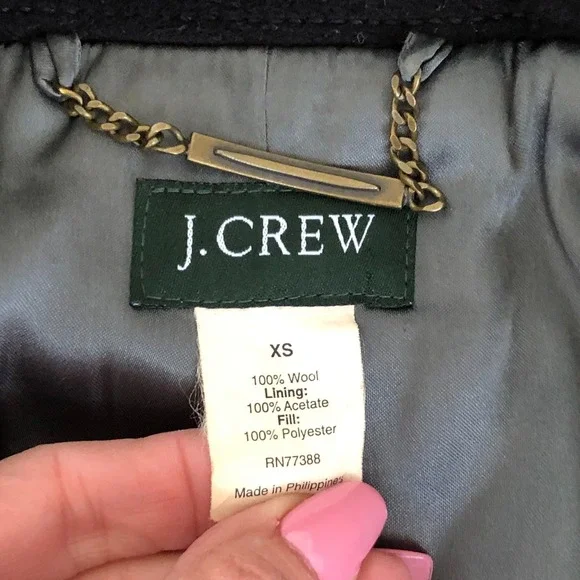 J Crew Womens High Neck Black Double Breasted Wool Pea Coat RN77388 Sz XS - Picture 13 of 16